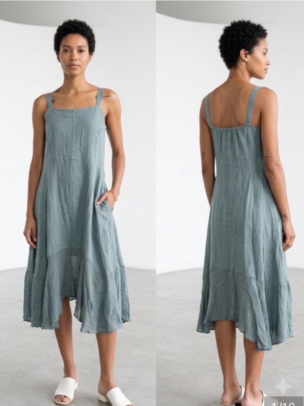 Inizio Salvini Linen Made in Italy asymmetrical hem lagenlook dress sz XL